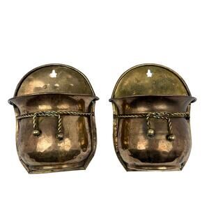 Vintage Hosley Solid Brass Wall Pocket Planters Pair Set of 2 Cottagecore Decor